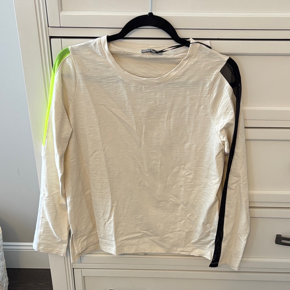 Lisa Todd Cream Long Sleeve Tee with Neon, Black, and White Accents